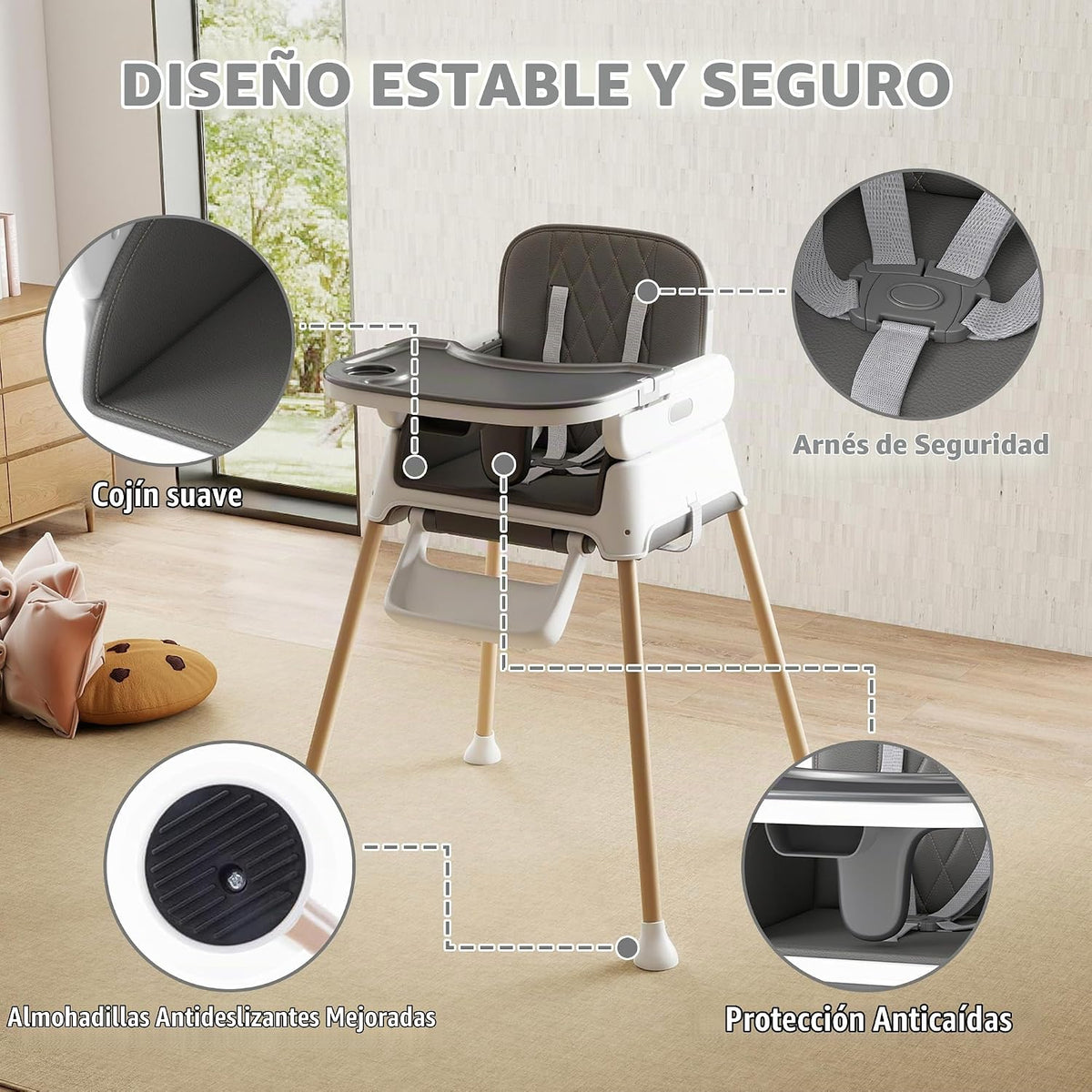 Silla alta 4 en 1 para bebés y niños pequeños, asiento elevador con...