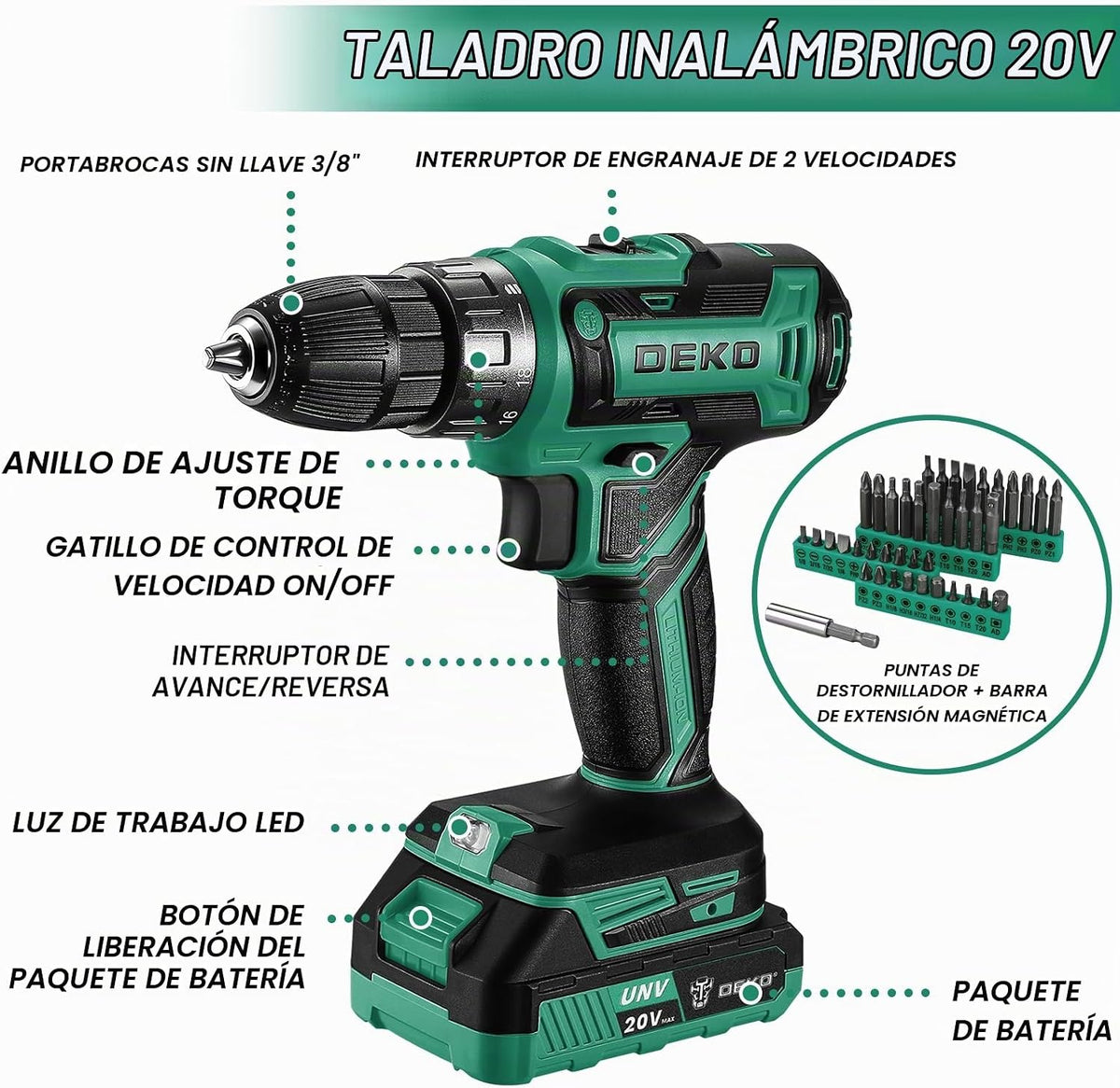 Kit de herramientas de taladro verde: Caja de herramientas de talad...
