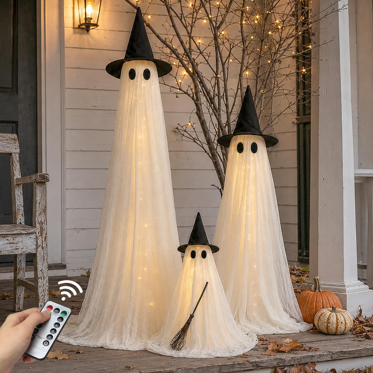 Decoraciones de Halloween para exteriores, paquete de 3 fantasmas |...