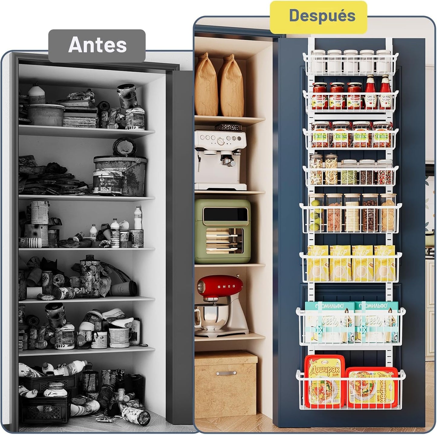 Organizador de despensa sobre la puerta, organizador de 8 niveles s...
