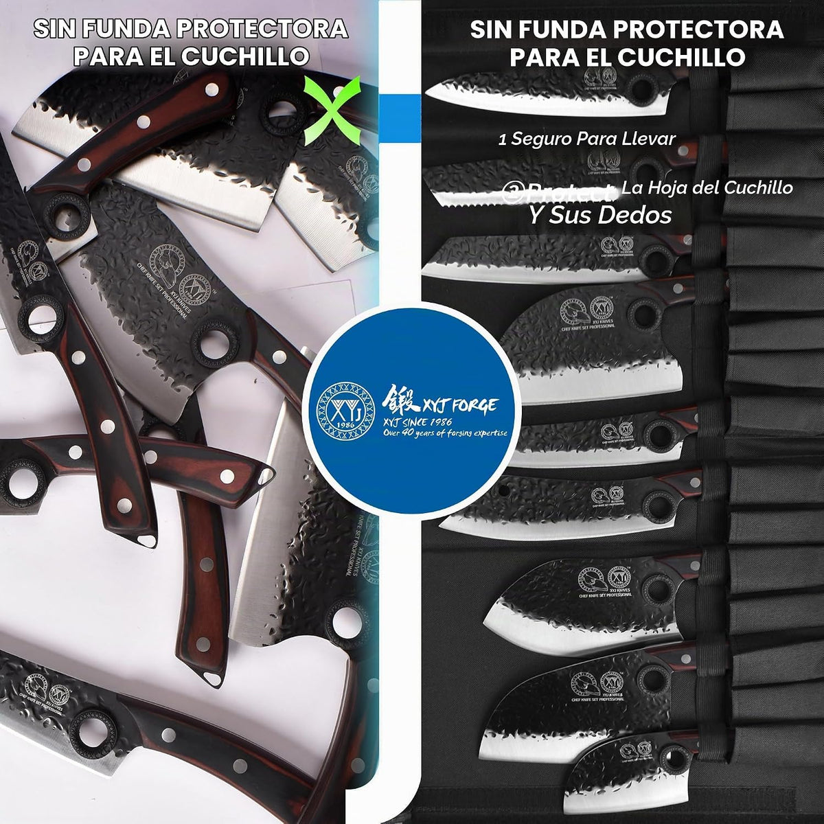 XYJ - Juego profesional de cuchillos de chef serbios con bolsa enro...