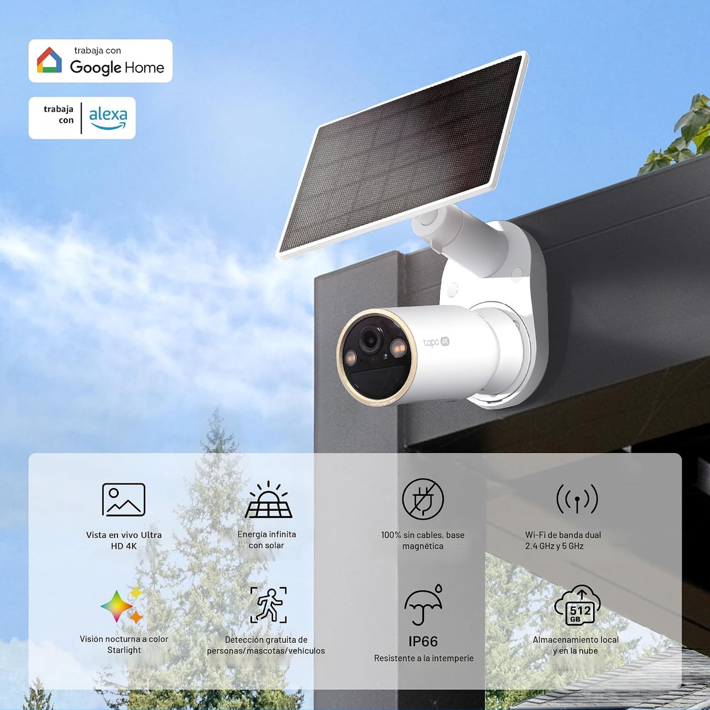 Tapo MagCam 4K Solar, cámara inalámbrica para exteriores con baterí...
