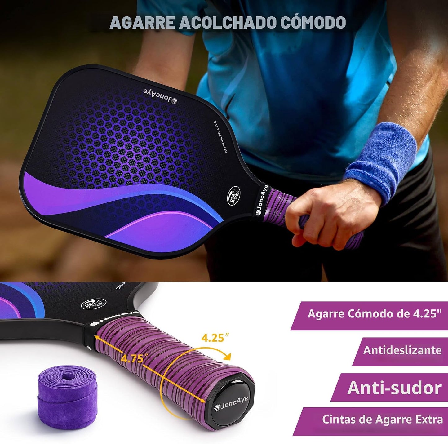 JoncAye Pickleball Paddles Juego de 4 o 2, raquetas de fibra de vid...