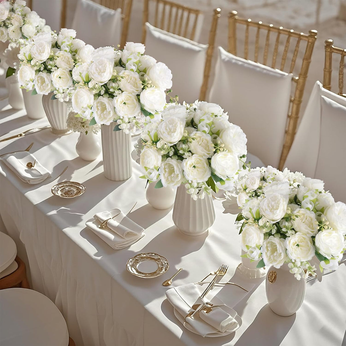 12 ramos de peonías artificiales de flores blancas, peonías falsas...