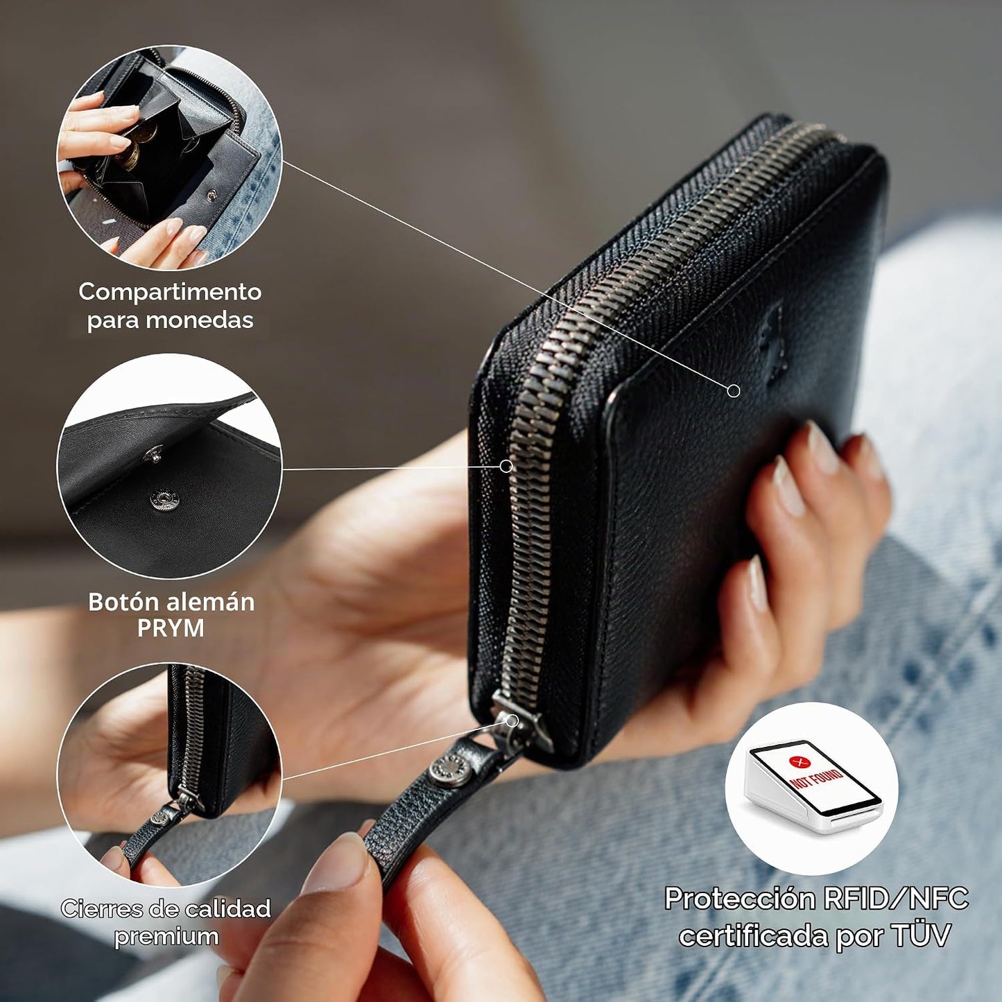 BERLINER BAGS Cartera pequeña de piel auténtica Palermo, caja de re...