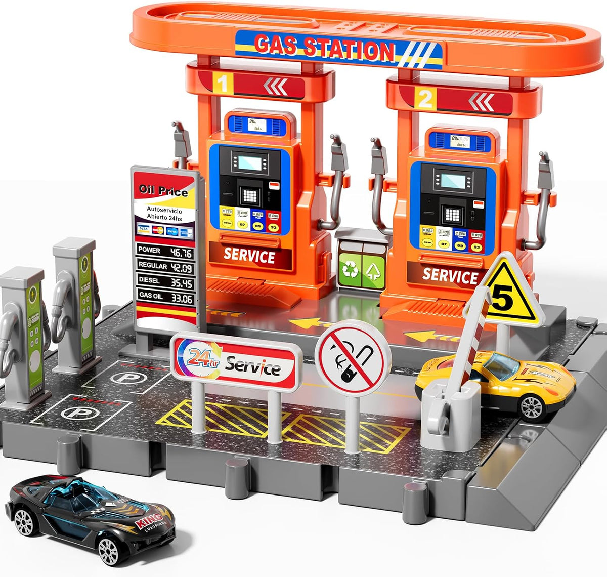 KIZONLY Juegos de coches de juguete, gasstation con mangueras móvil...