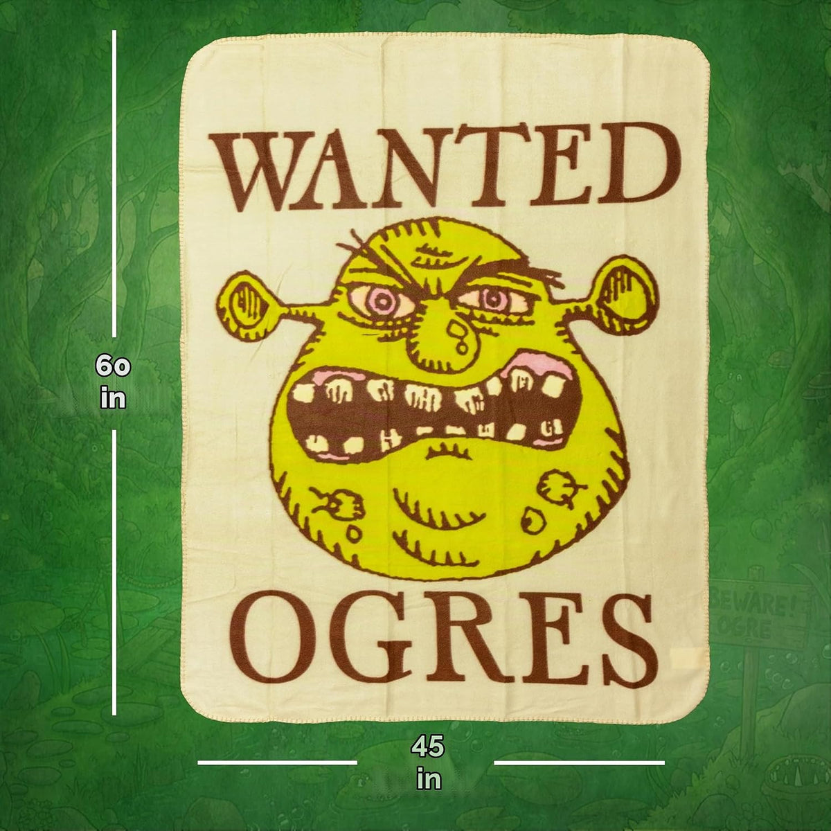 Silver Buffalo Shrek Wanted Ogres Sign - Manta de forro polar de 45...