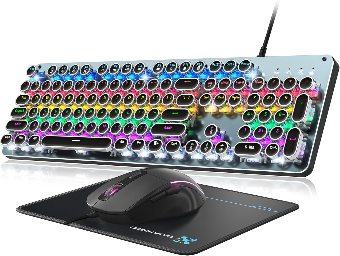 Set de teclado y mouse estilo máquina de escribir mecánico para jue...