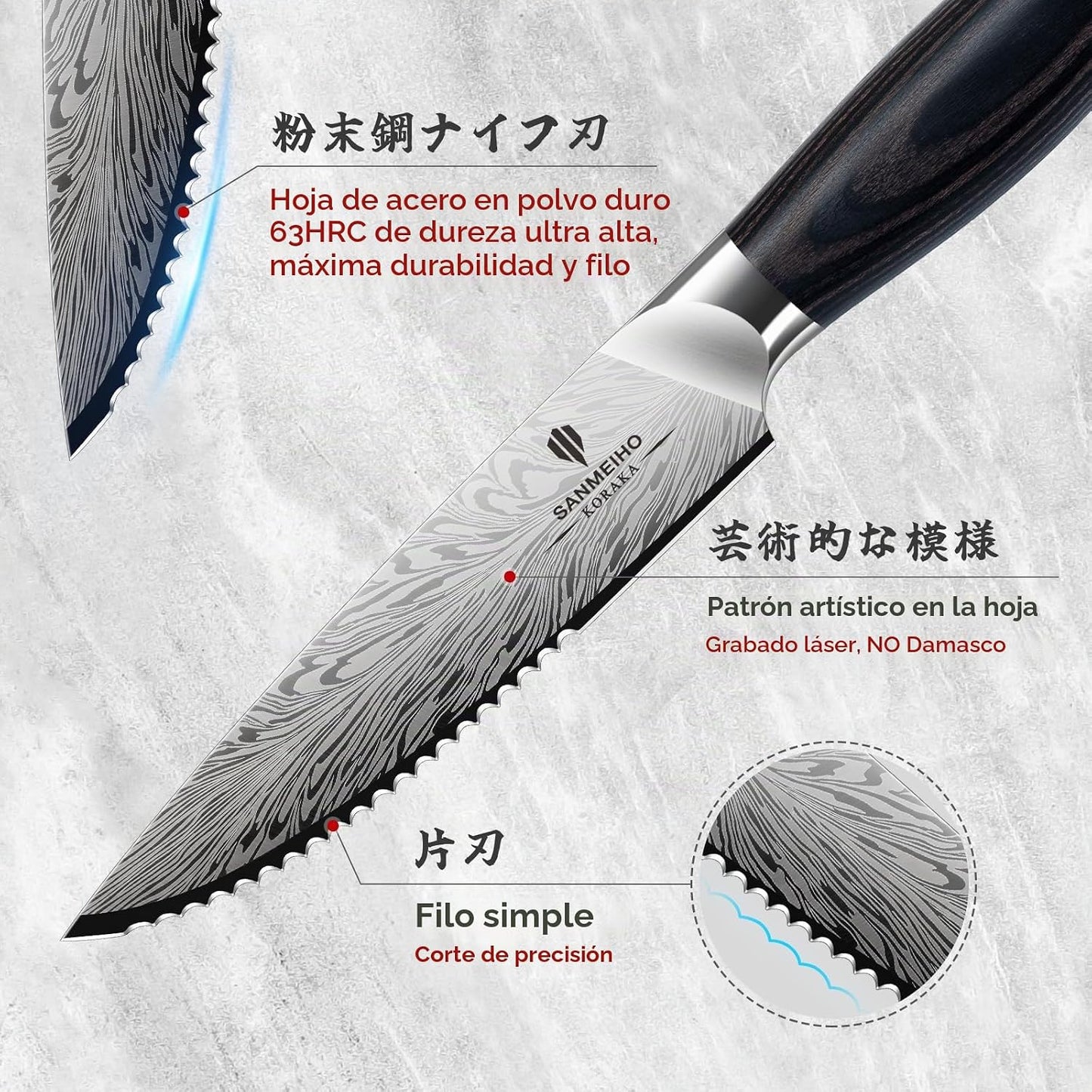 SANMEIHO Juego de 6 cuchillos para carne, ultra afilados de acero e...
