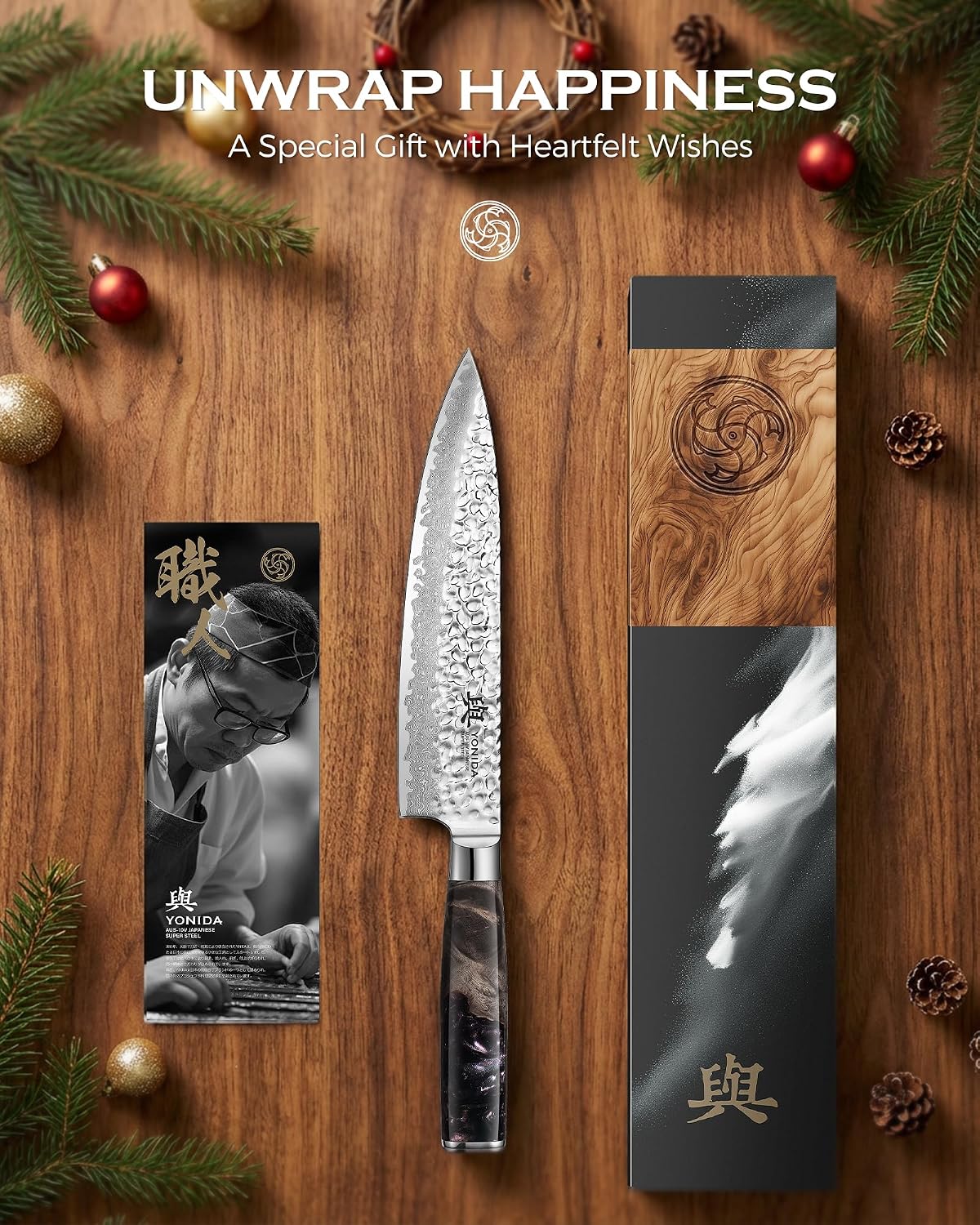 Cuchillo de chef japonés, 67 capas de acero Damasco de 8 pulgadas c...