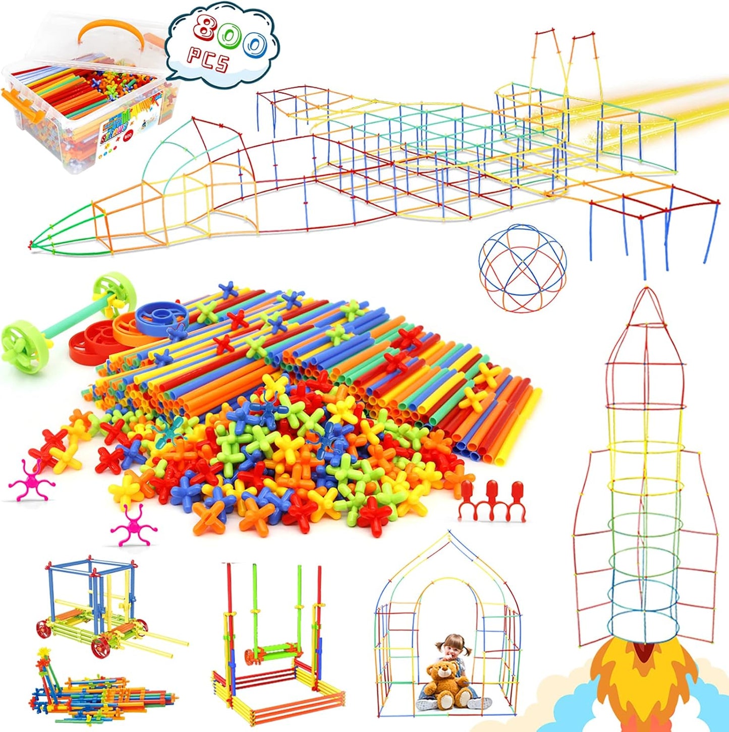 Ggiibro - Juguetes de construcción con pajitas, 800 piezas, juguete...