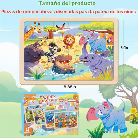 Rompecabezas de madera para niños de 4 a 6 años, 4 paquetes de 24 p...