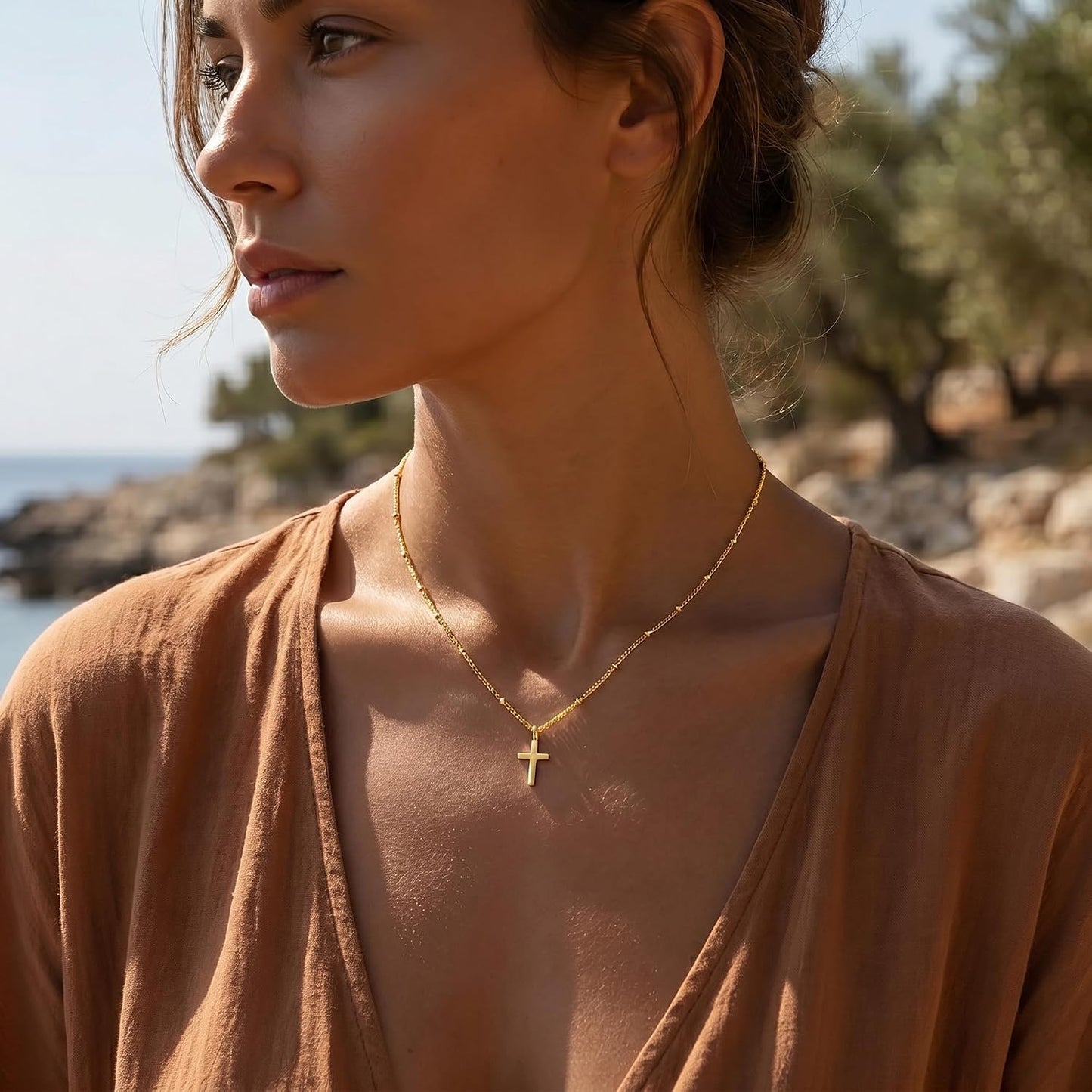 BLThing Collar de cruz de plata de ley 925 y oro de 18 quilates par...