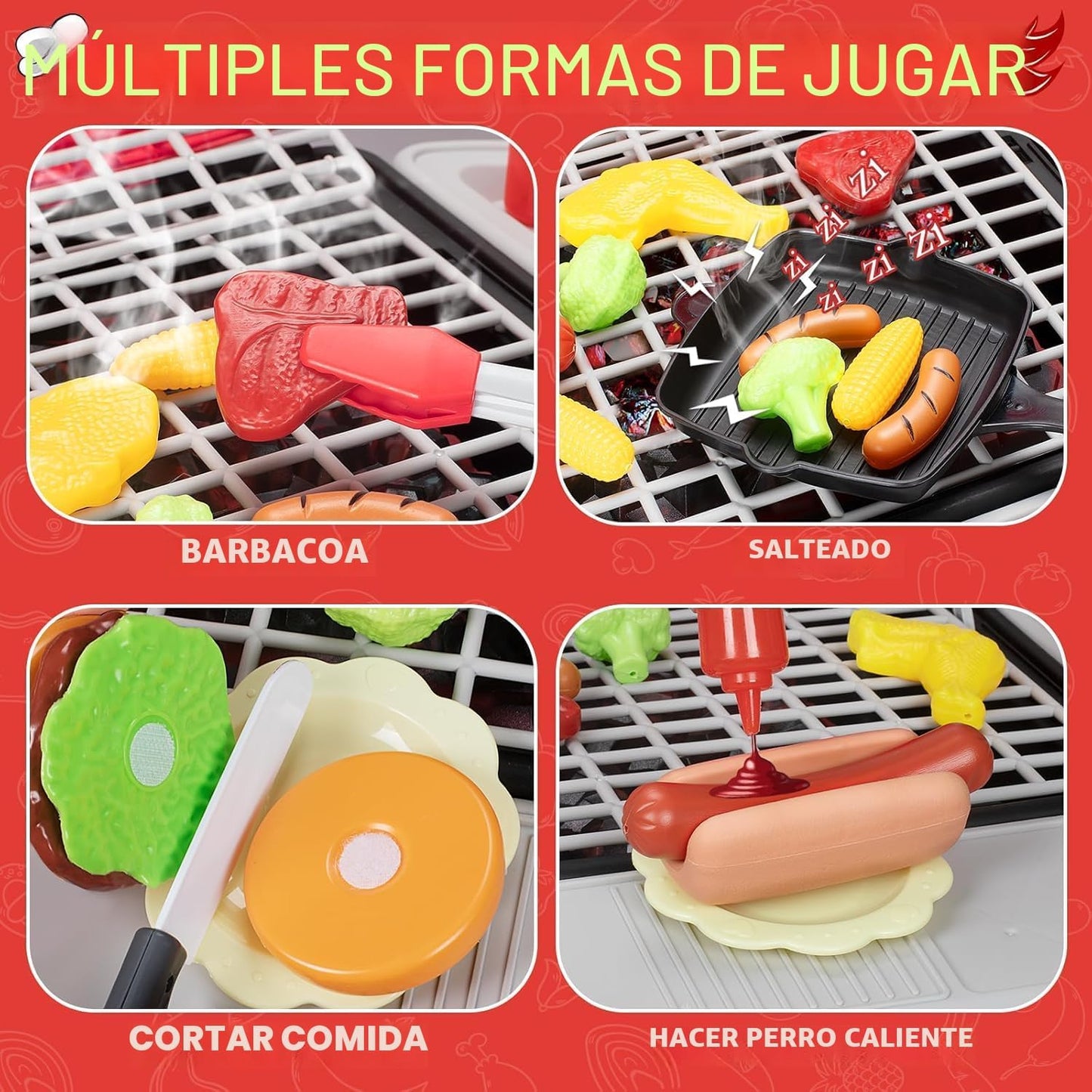 Juguetes de Cocina de Juego para Niños, Parrilla BBQ de Cocina para...