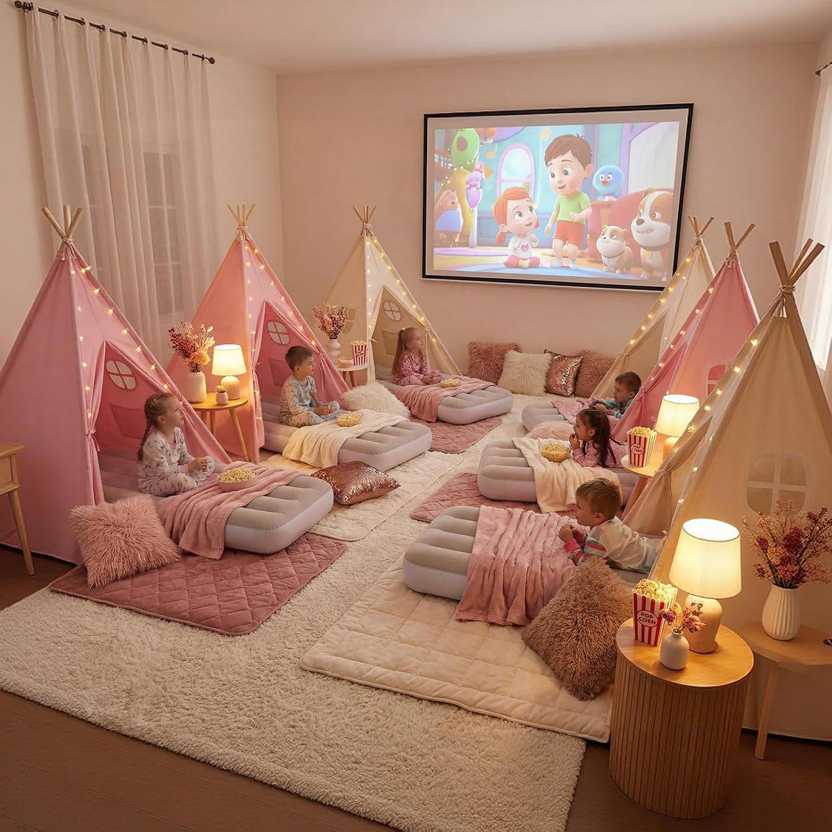Wilwolfer Paquete de 4 tiendas de campaña tipi para niños con camas...