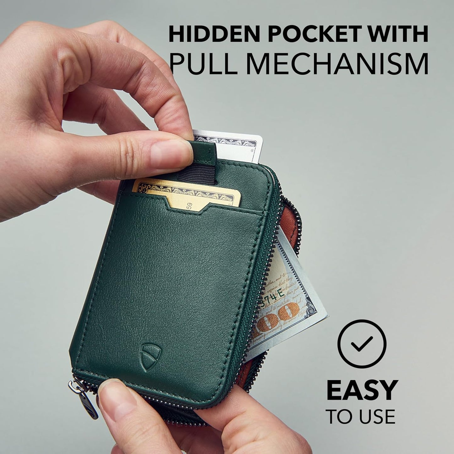 Vaultskin - Cartera de cuero con cierre de cremallera, minimalista...
