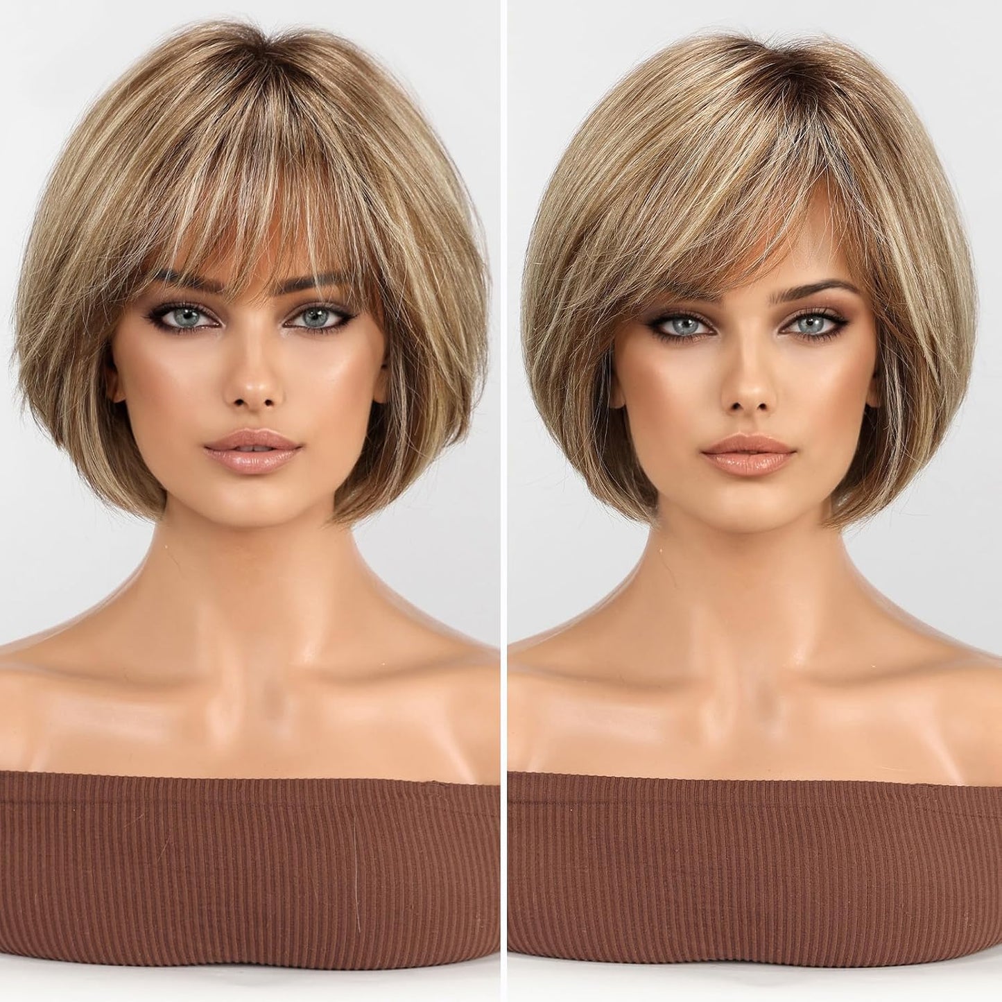 RSY Peluca Bob de 10.8 pulgadas de mezcla de cabello humano con fib...