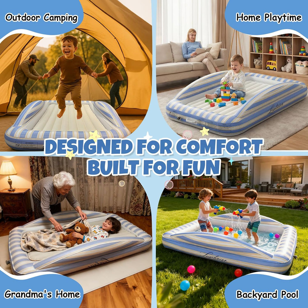 Luxchoice Cama de viaje inflable para niños pequeños, colchón recar...