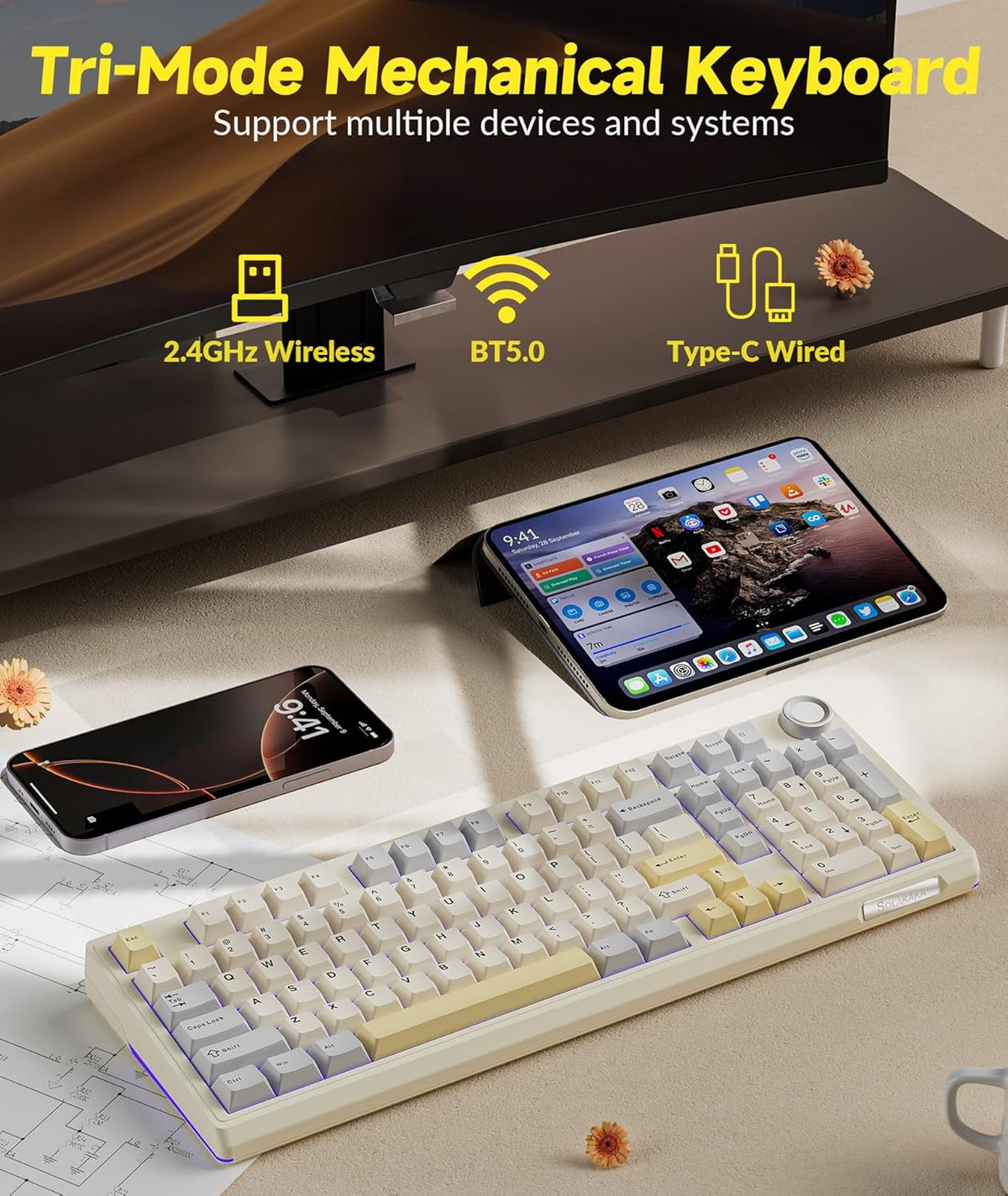 SOLAKAKA KI99 Pro - Teclado inalámbrico para juegos al 96 %, teclad...