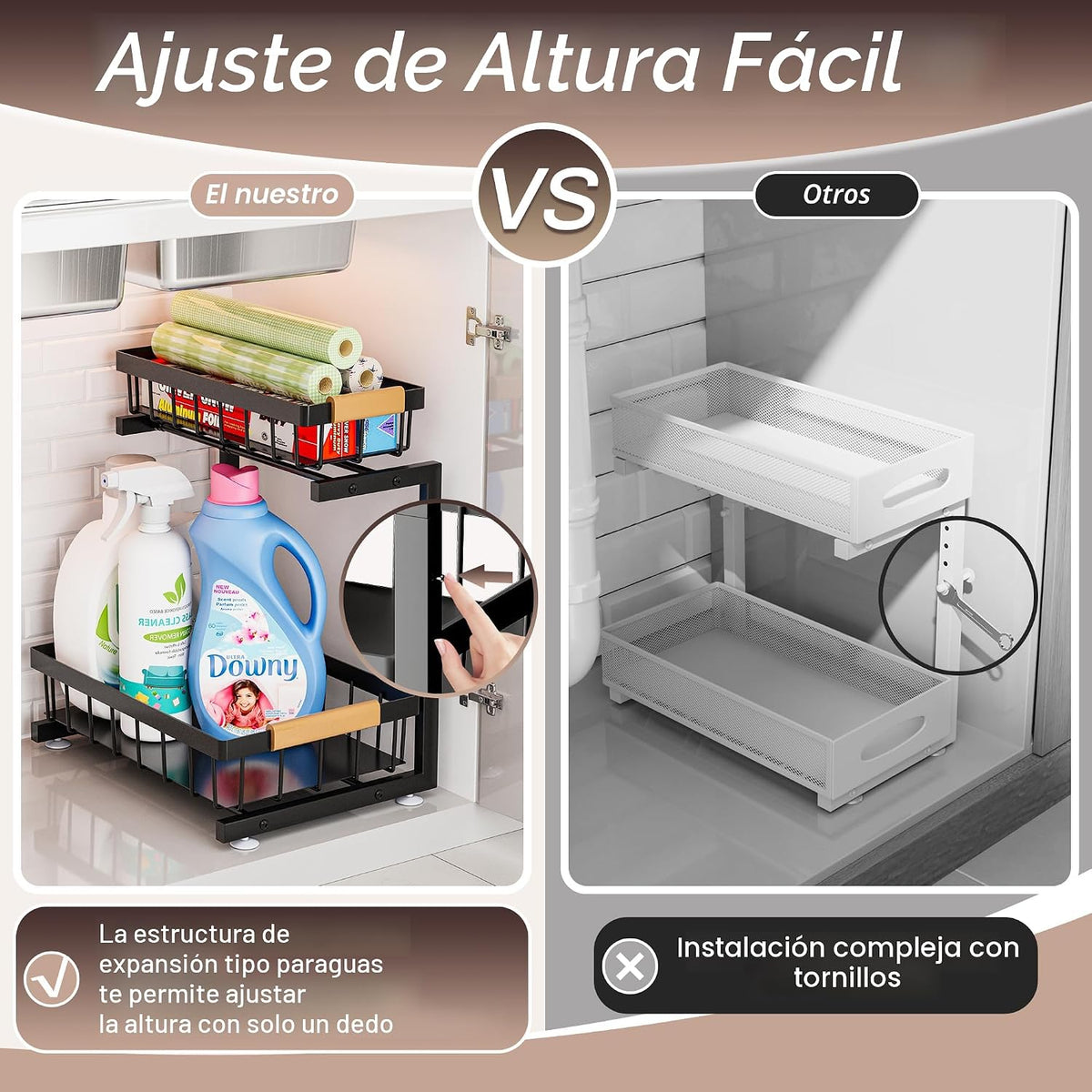 ADBIU Organizador para debajo del fregadero, paquete de 2 unidades...