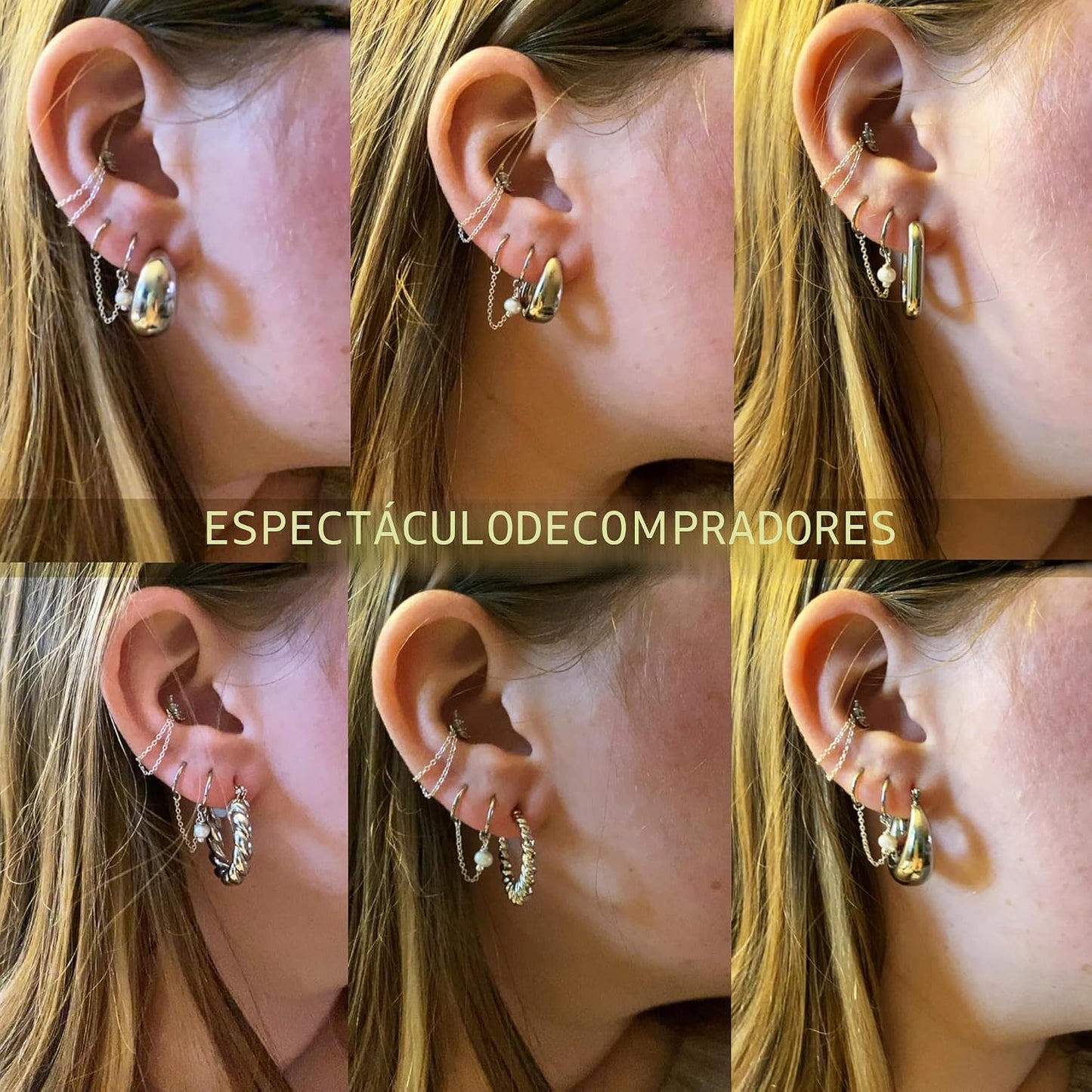 6 pares de aretes de aro chapados en oro de 14 quilates para mujer,...