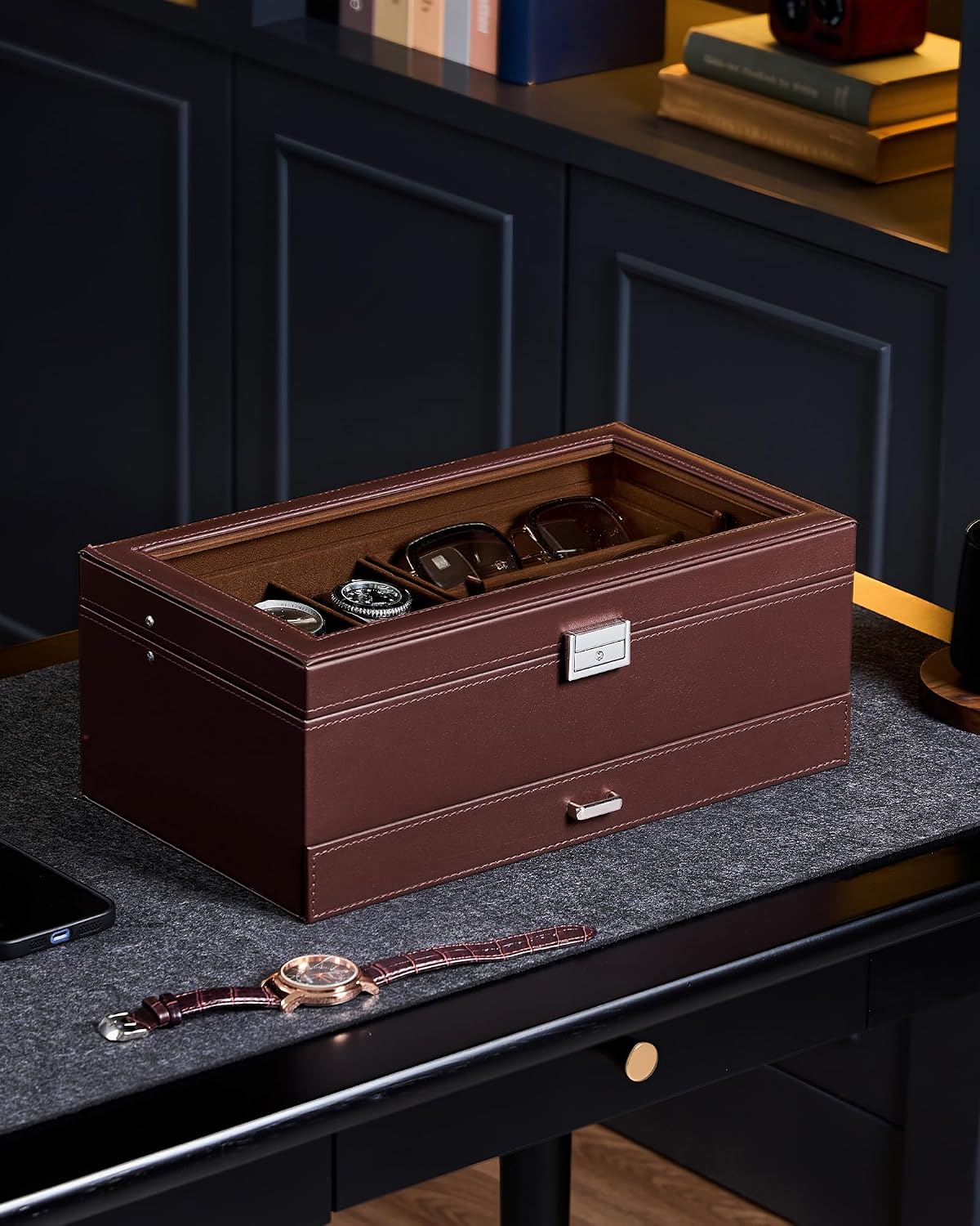 ProCase Caja de joyería para hombre, caja de reloj con cerradura de...
