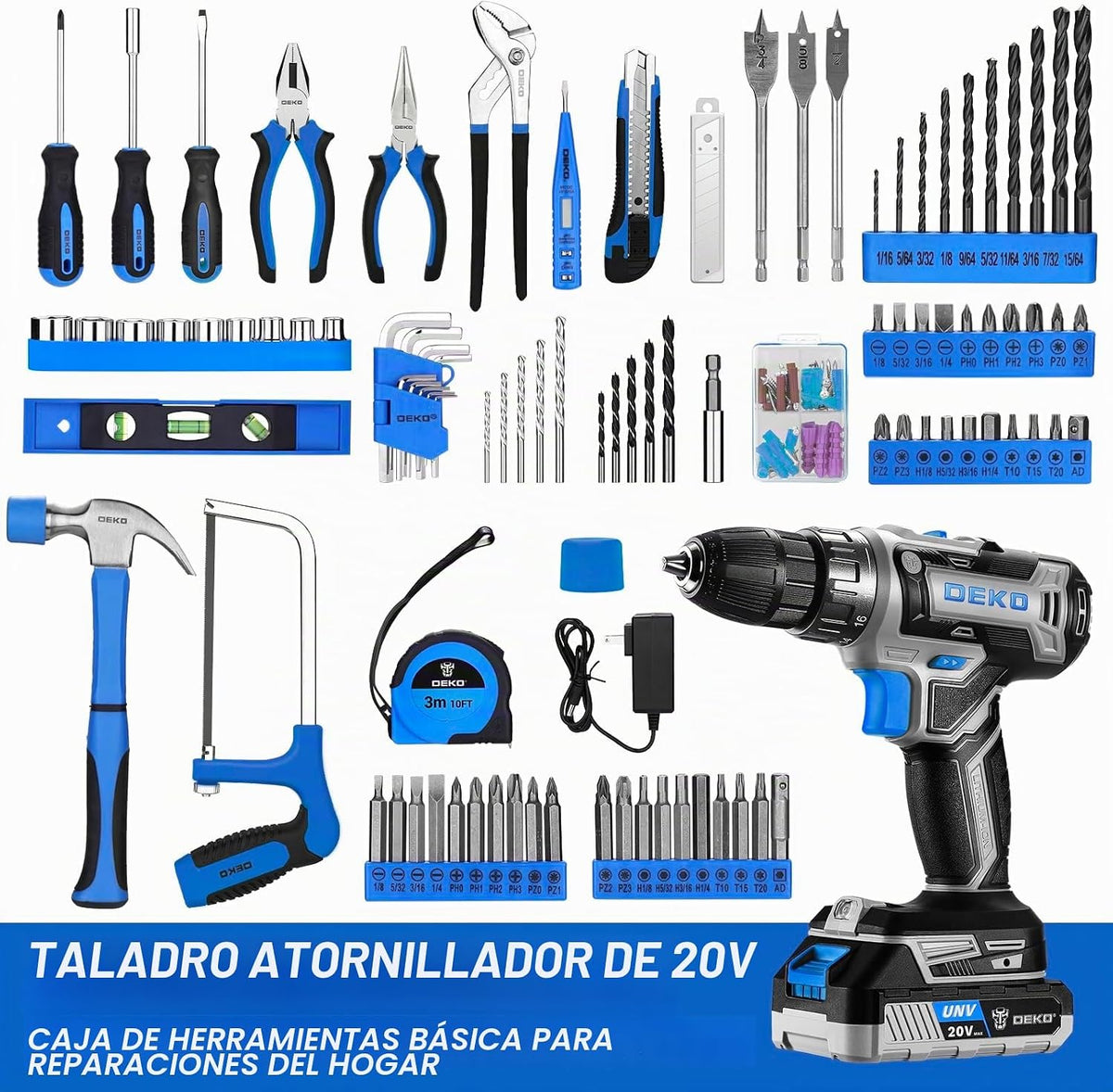Kit de herramientas de taladro azul: Caja de herramientas de taladr...