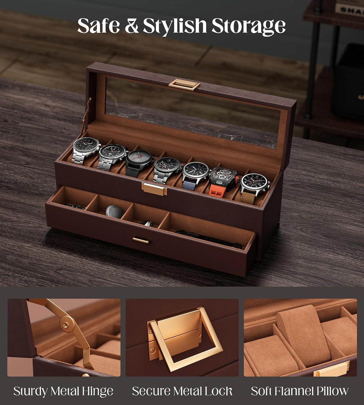 Caja de reloj sensok para hombres - Organizador de almacenamiento p...