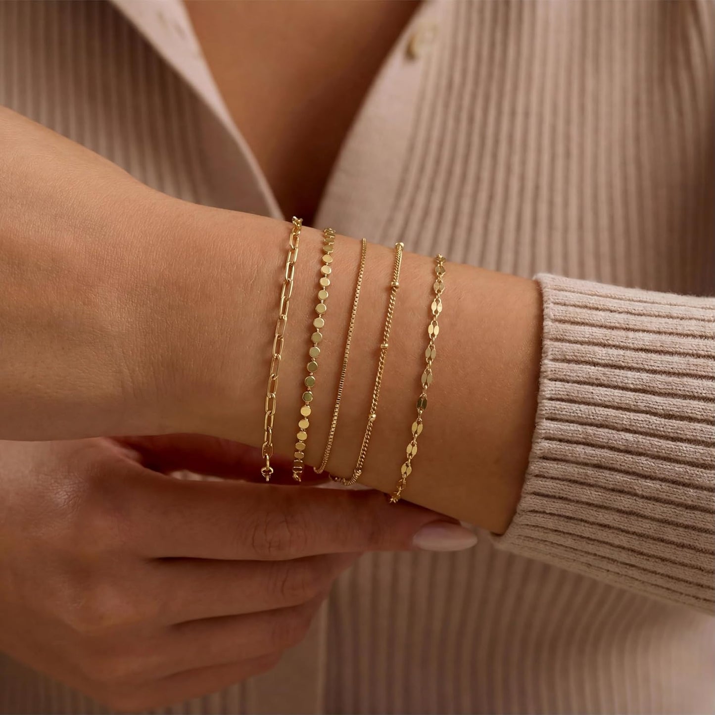 Pulseras de oro simples y delicadas para mujer, juego de pulseras d...