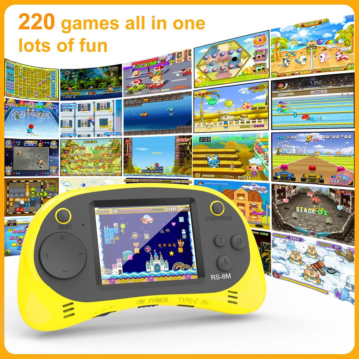 Juegos de mano para niños, videojuego retro de 16 bits con 220 jueg...