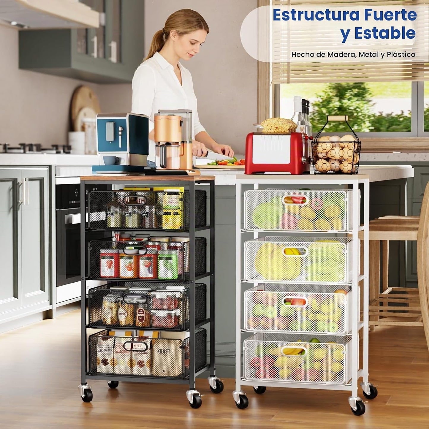Goovilla Carrito de cocina con cajones, ruedas bloqueables con tapa...