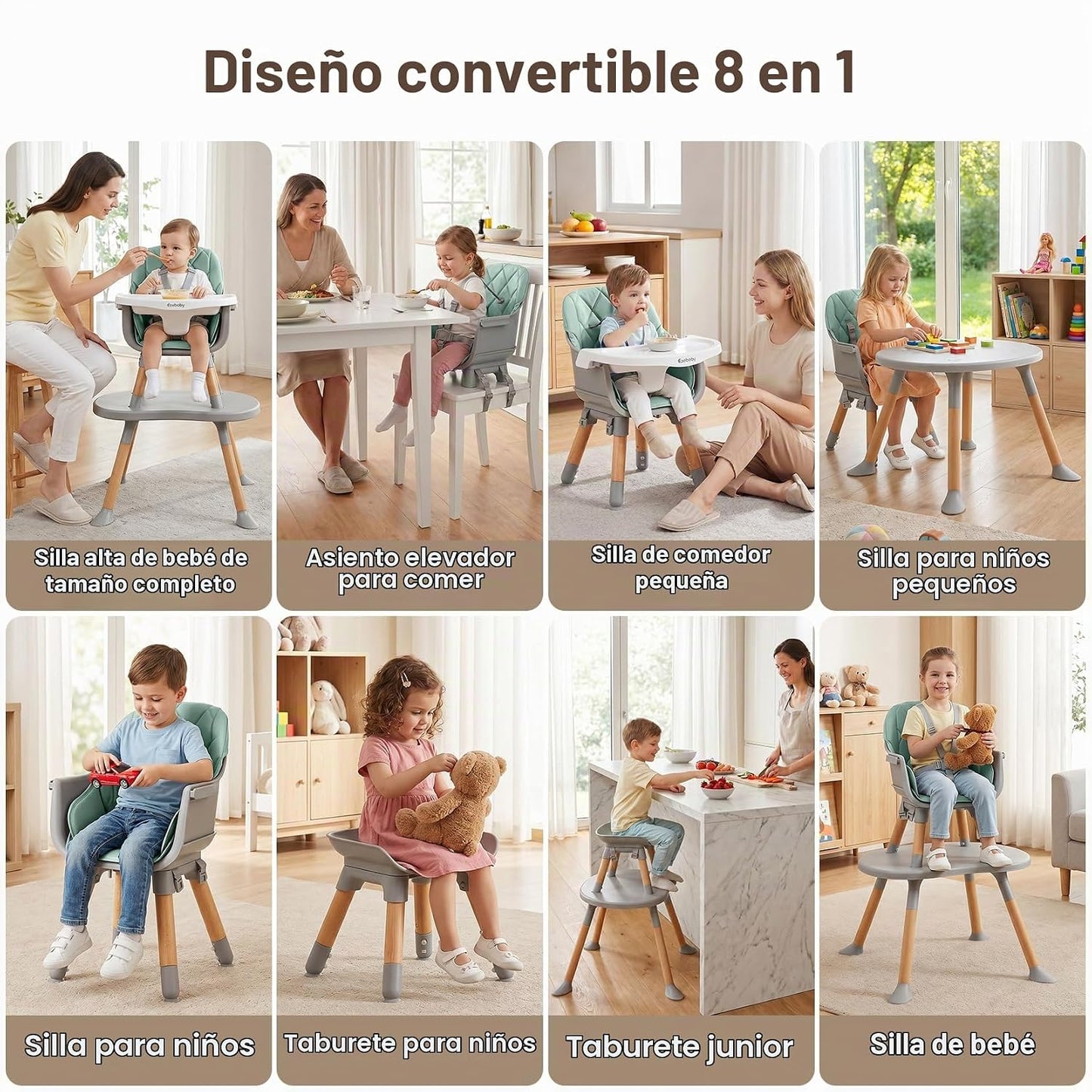 Ezebaby Silla alta convertible para bebé con mesa y asiento, silla...