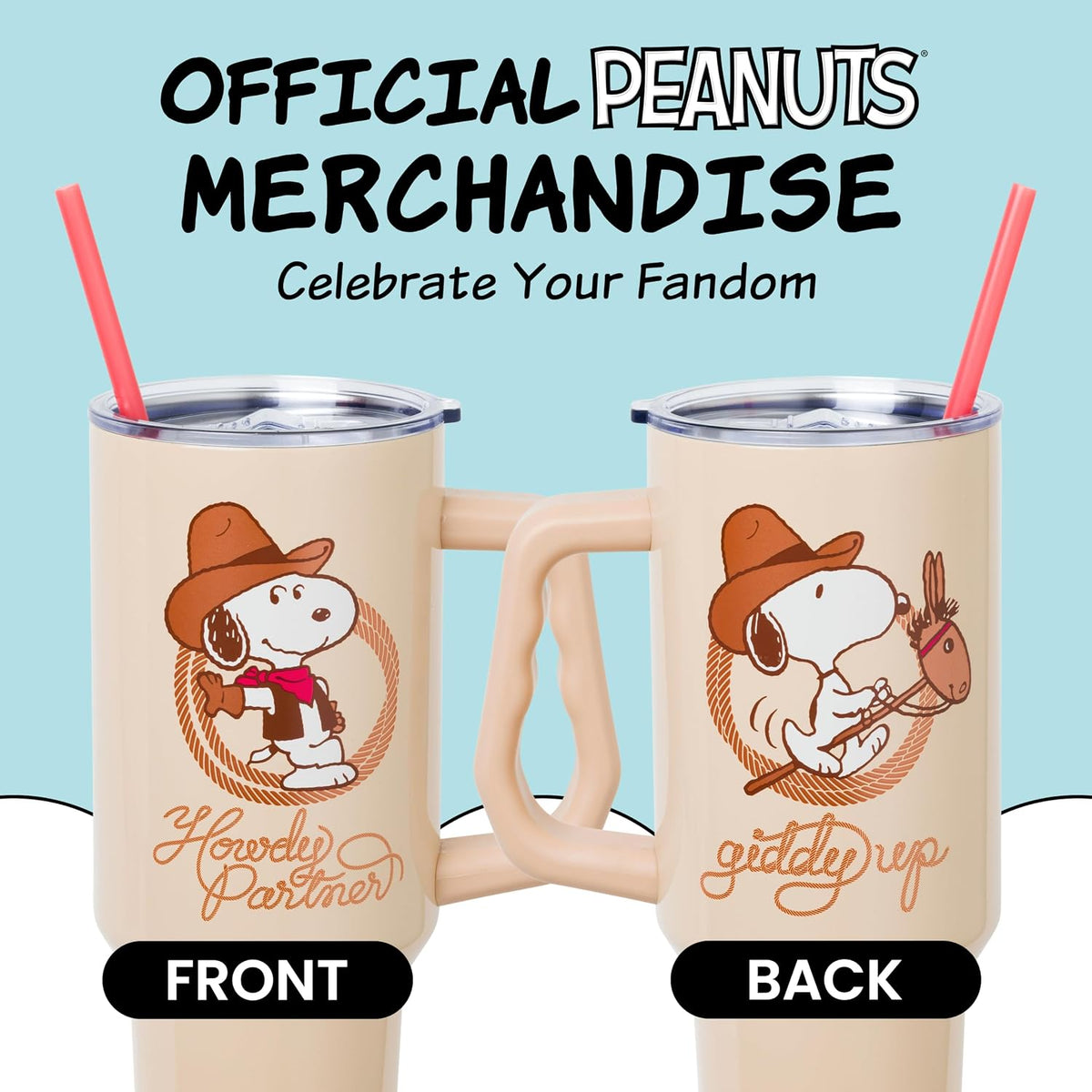 Silver Buffalo Peanuts Snoopy Howdy Partner, vaso de acero inoxidab...