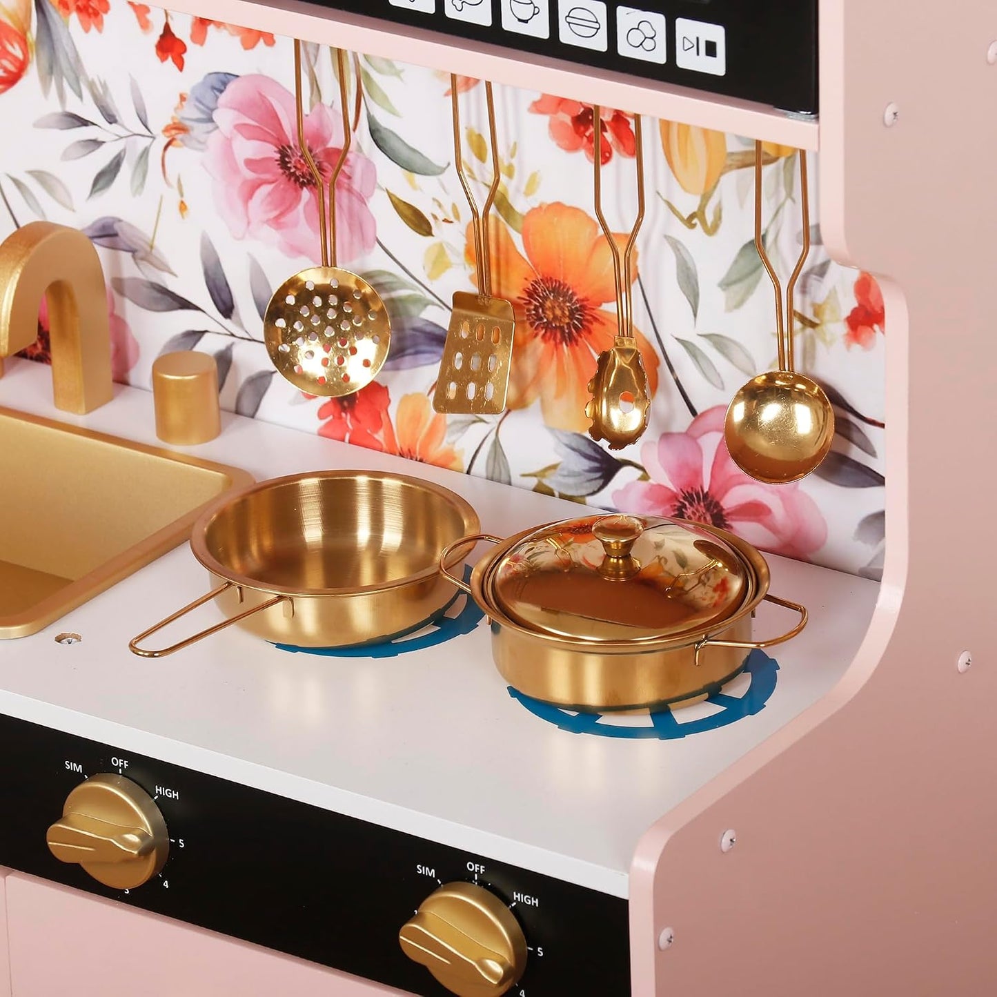 TOUCH US Juego de Cocina de Madera para Niños con Luz, Juego de Coc...
