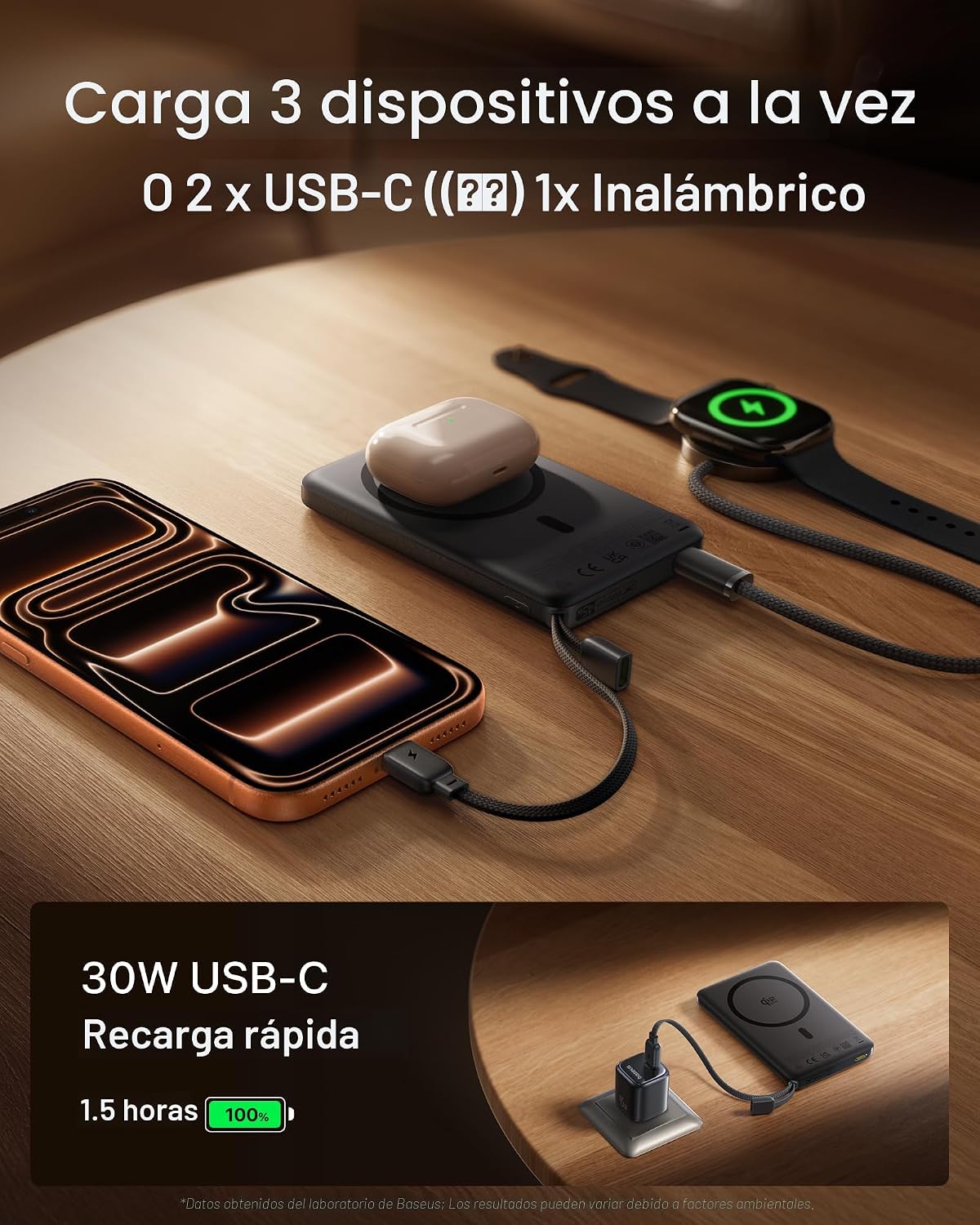 Baseus Picogo AM52 MagSafe Power Bank, Qi2.2 25W 10,000mAh cargador...