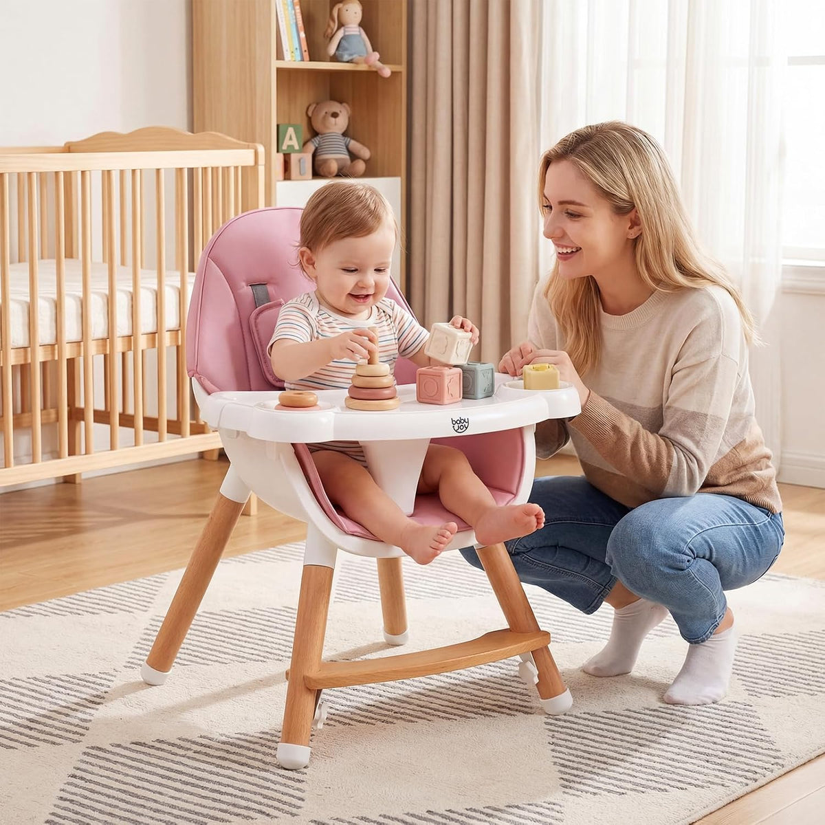 BABY JOY Silla alta para bebé, silla alta de madera para bebés y ni...