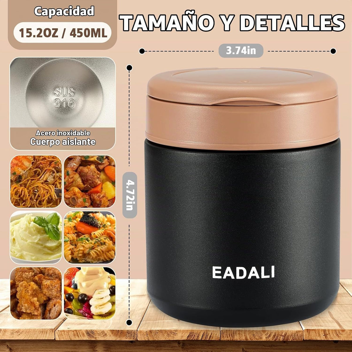 Eadali Tarro de comida para niños de 15.2 onzas para comida calient...