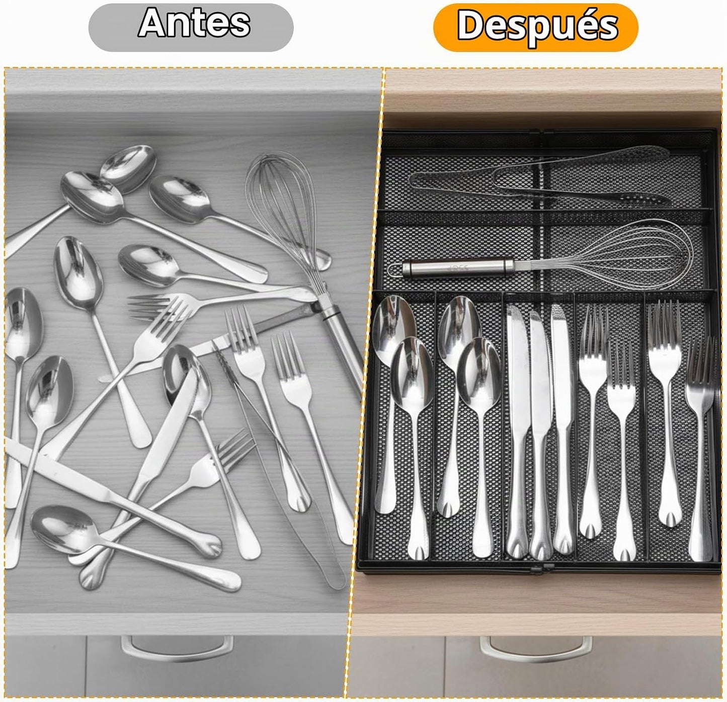 Fiwochic Organizador de cubiertos para cajones de utensilios, malla...