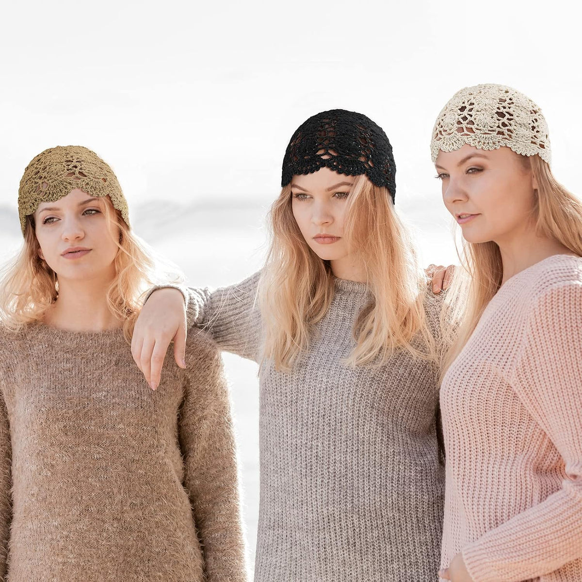 Newcotte Gorro de ganchillo holgado para mujer, hecho a mano, diseñ...