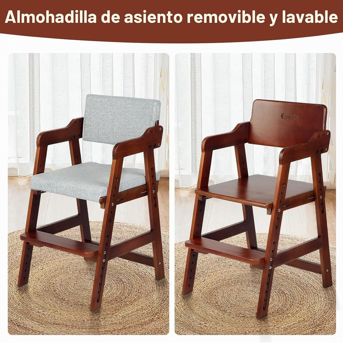 Ezebaby Silla Alta de Madera para Niños Pequeños a Adolescentes Sil...