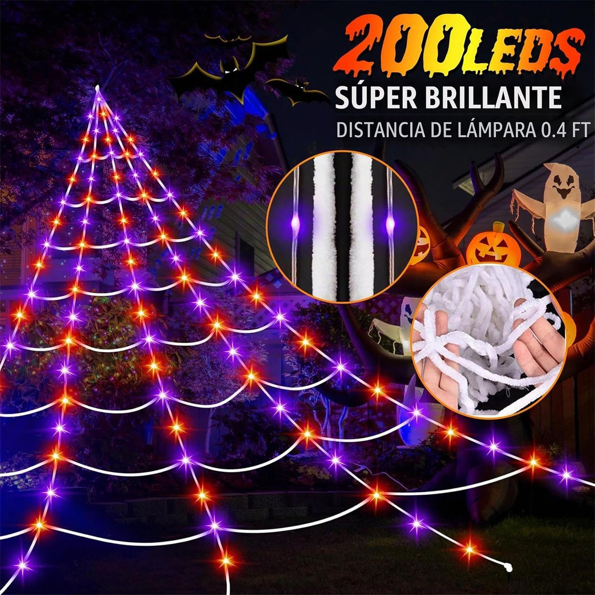 Luces de telaraña gigante de Halloween para decoración al aire libr...