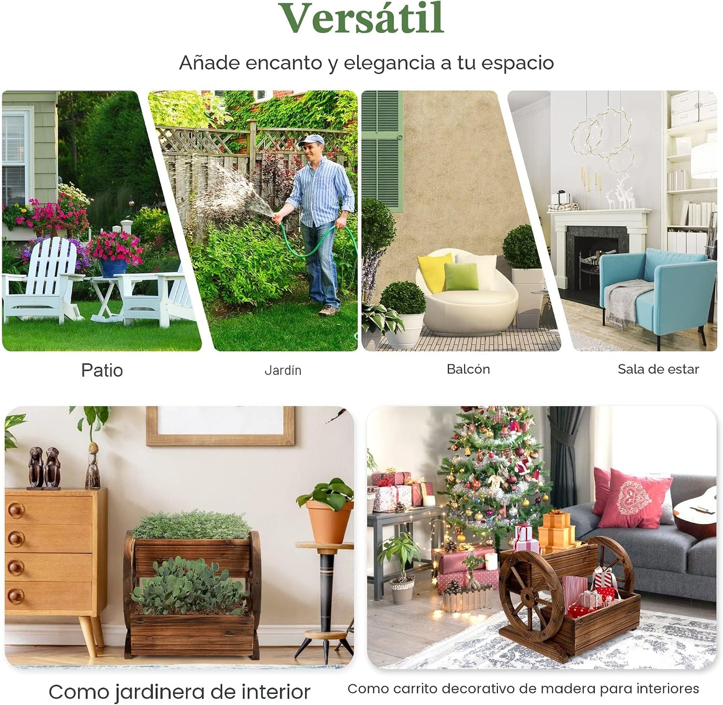 OIPRTGFJ Jardinera de madera con ruedas, maceta decorativa para flo...