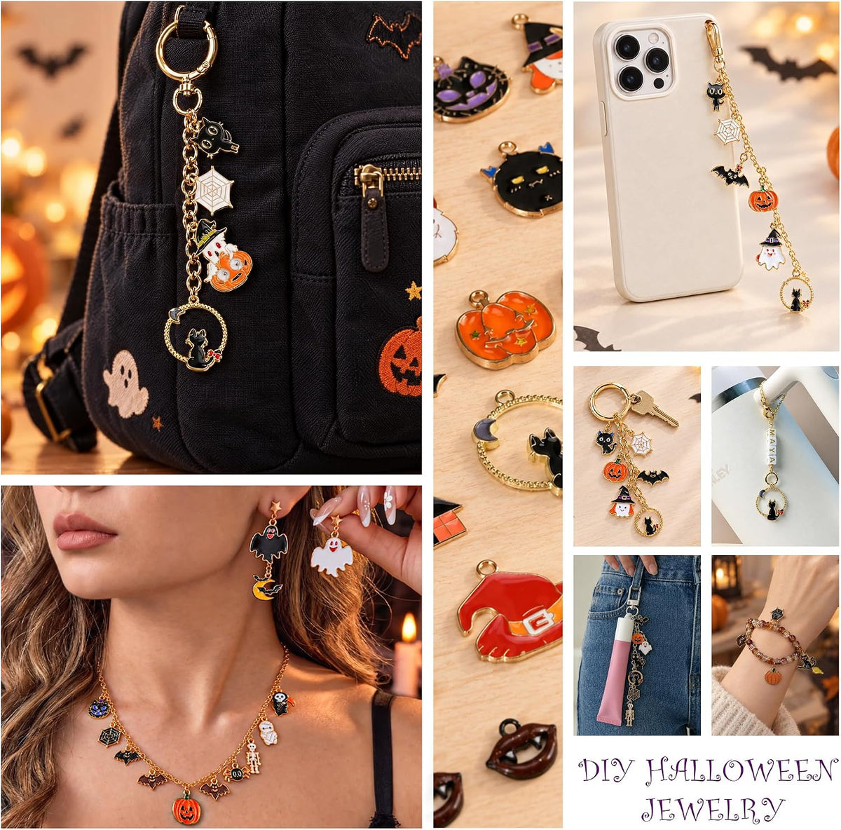 50 dijes de Halloween para hacer joyas, dijes de esmalte de metal |...