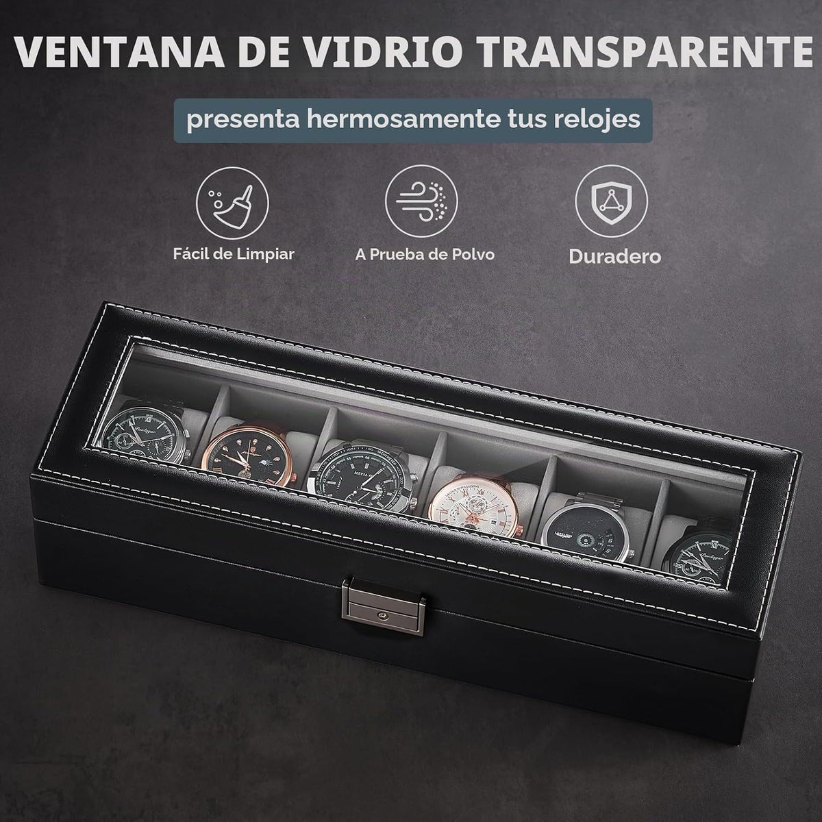 ProCase Caja de reloj de 6 ranuras para hombres -Negro | Organizado...