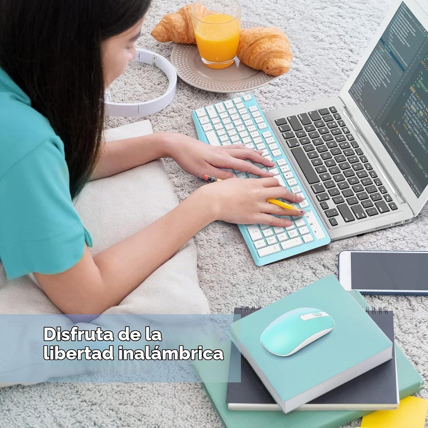 Combo de teclado y ratón inalámbricos, Lovaky teclado y ratón ergon...