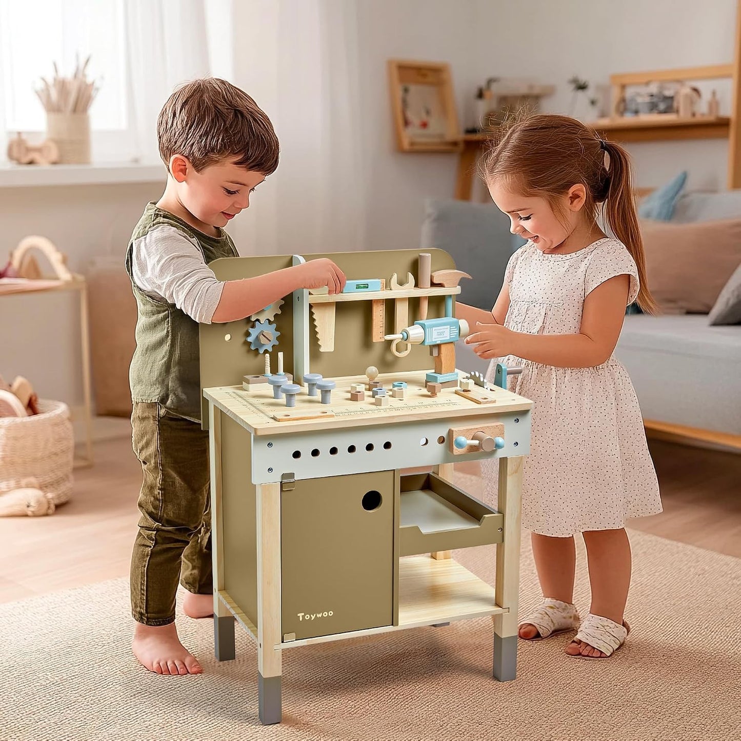 Juego de herramientas para niños, banco de herramientas de madera c...