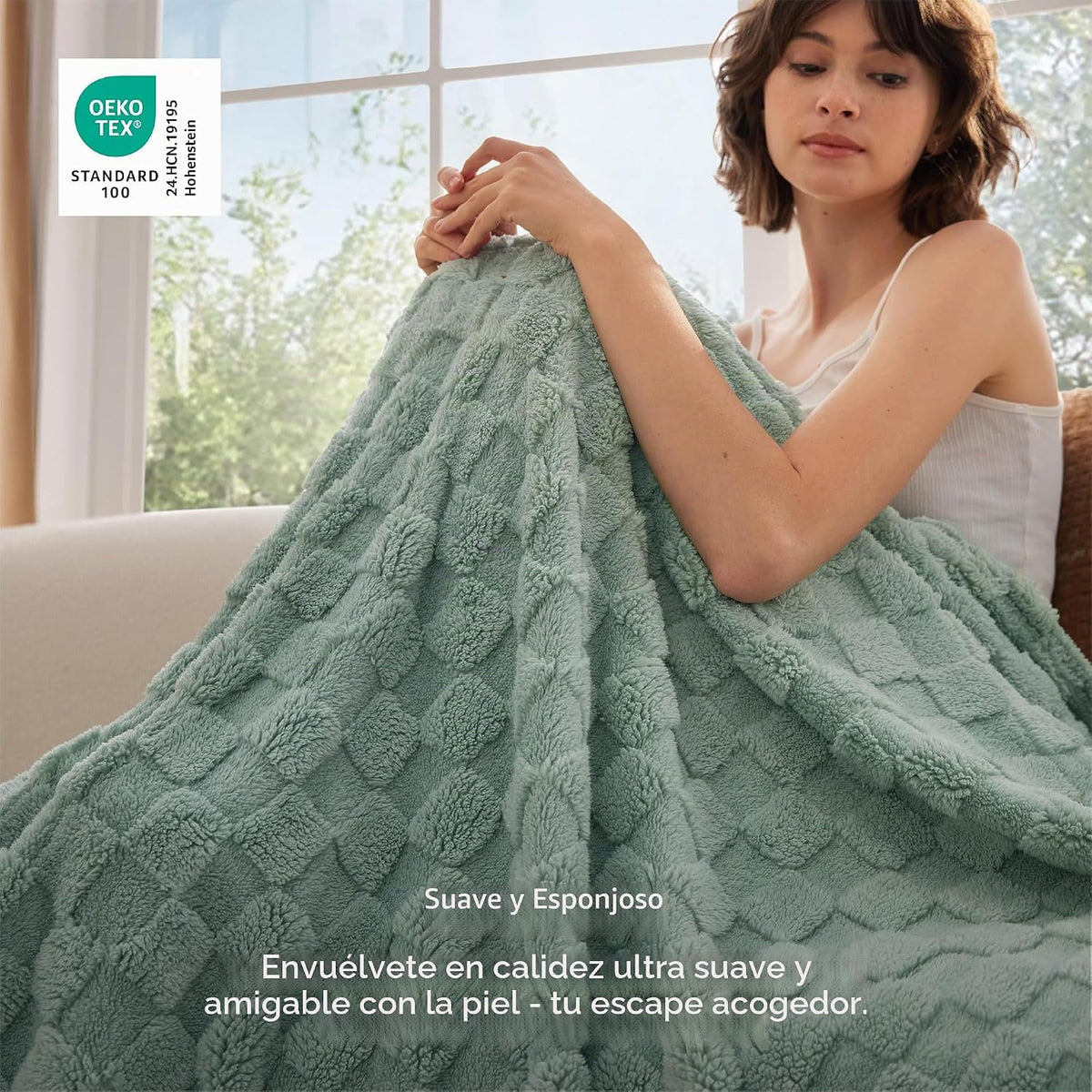 Bedsure GentleSoft - Manta verde salvia para sofá, manta de forro p...