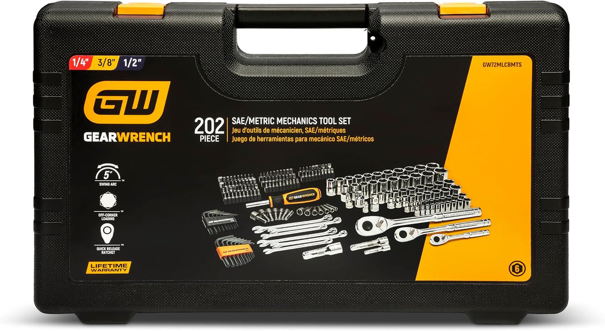 GEARWRENCH Juego de herramientas mecánicas SAE\/métrico de 202 piez...