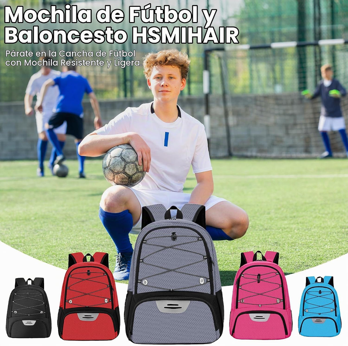 Hsmihair - Mochila de fútbol juvenil - Mochila para fútbol y balonc...