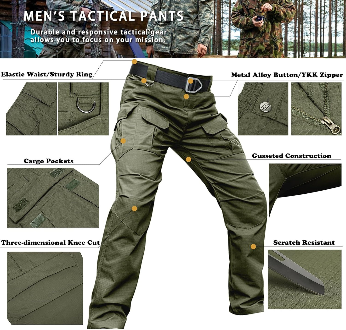Hiwise Pantalones tácticos elásticos para hombre, resistentes al ag...